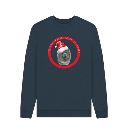 Navy Blue Tis the Season to Be Stubborn: Blue Chow Chow Men\u2019s Christmas Crewneck Sweatshirt