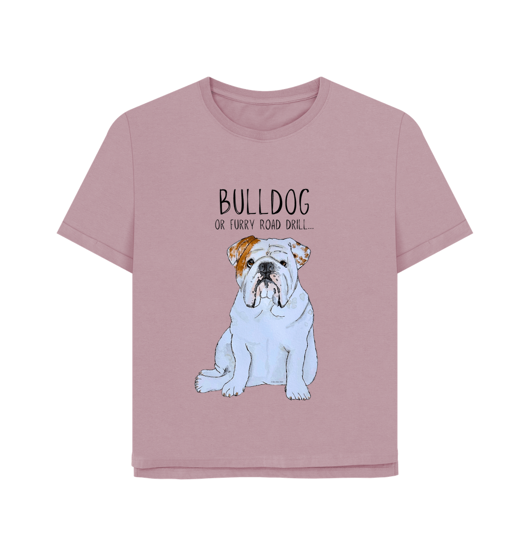 Mauve Bulldog Chic: Furry Road Drill Women\u2019s Tee for Fierce Fashion!