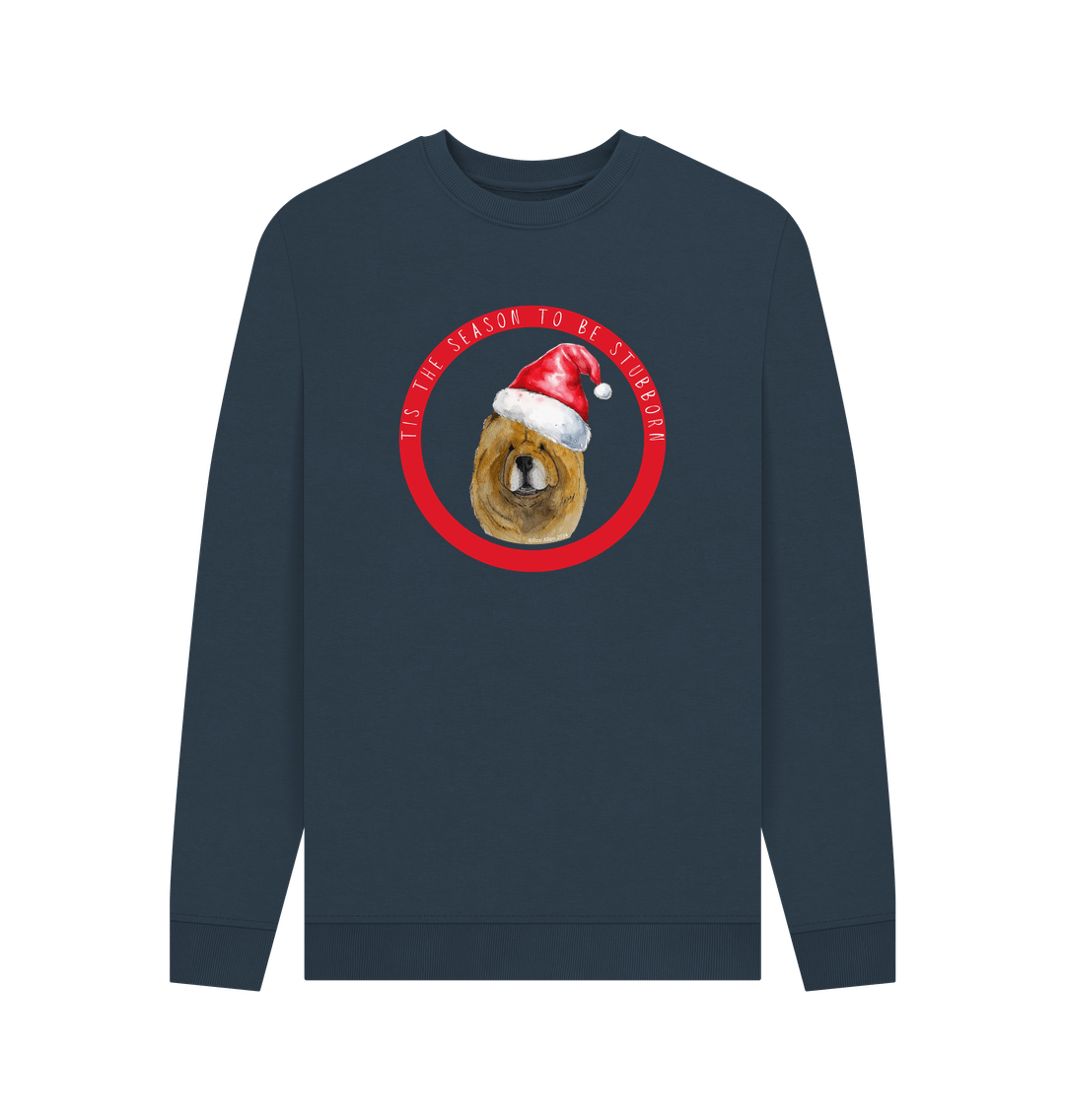 Navy Blue Tis the Season to Be Stubborn: Red Chow Chow Men's Christmas Crewneck Sweatshirt