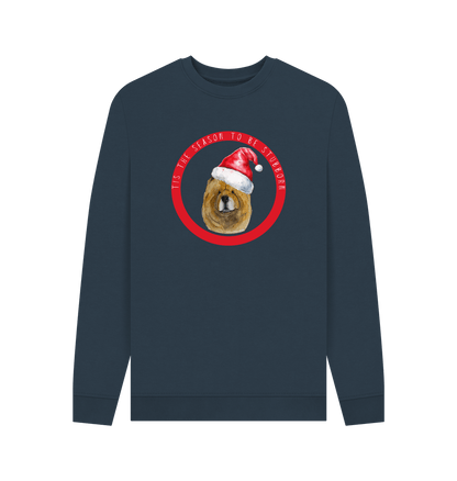 Navy Blue Tis the Season to Be Stubborn: Red Chow Chow Men's Christmas Crewneck Sweatshirt