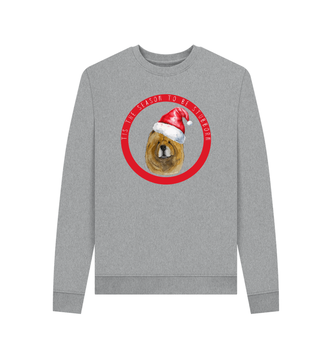 Light Heather Tis the Season to Be Stubborn: Red Chow Chow Women's Christmas Crewneck Sweatshirt