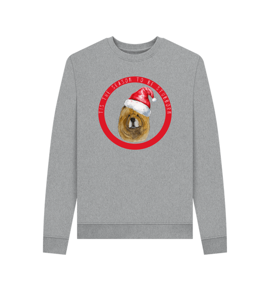 Light Heather Tis the Season to Be Stubborn: Red Chow Chow Women's Christmas Crewneck Sweatshirt