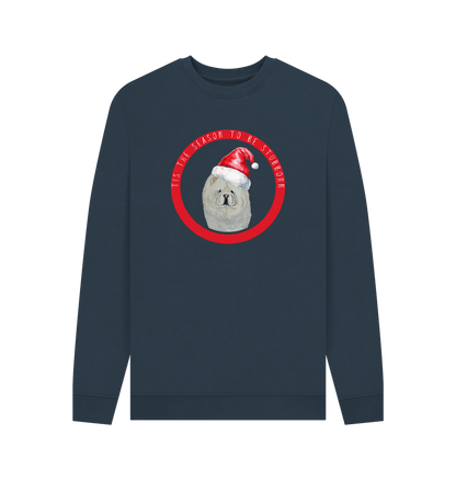 Navy Blue Tis the Season to Be Stubborn: Cream Chow Chow Men's Christmas Crewneck Sweatshirt