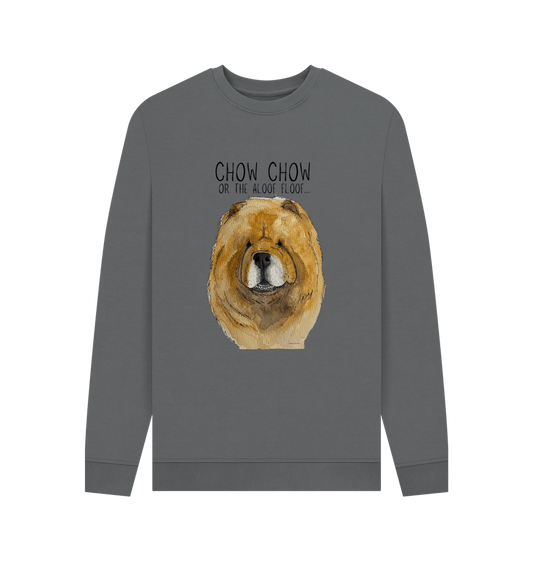 Slate Grey Red Chow Chow Men's Crew Neck Sweatshirt