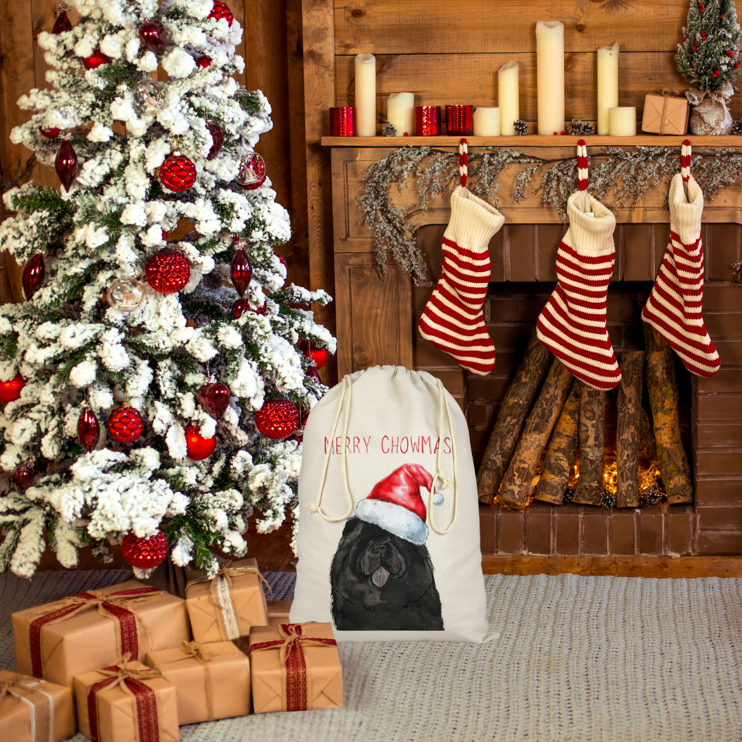 Merry Chowmas Black Chow Chow Christmas Gift Sack – Festive Fun for Floofy Friends!