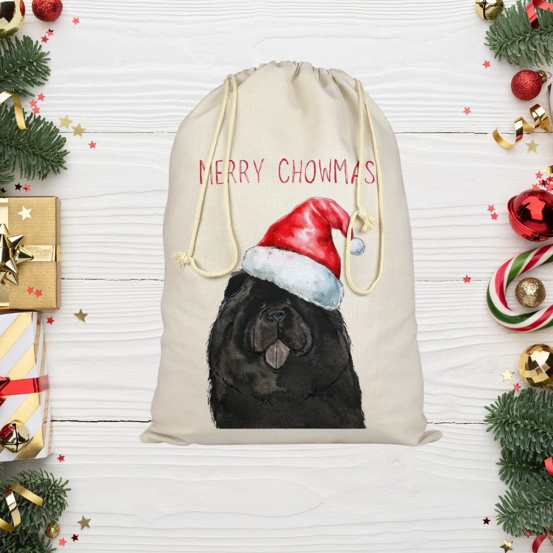 Merry Chowmas Black Chow Chow Christmas Gift Sack – Festive Fun for Floofy Friends!