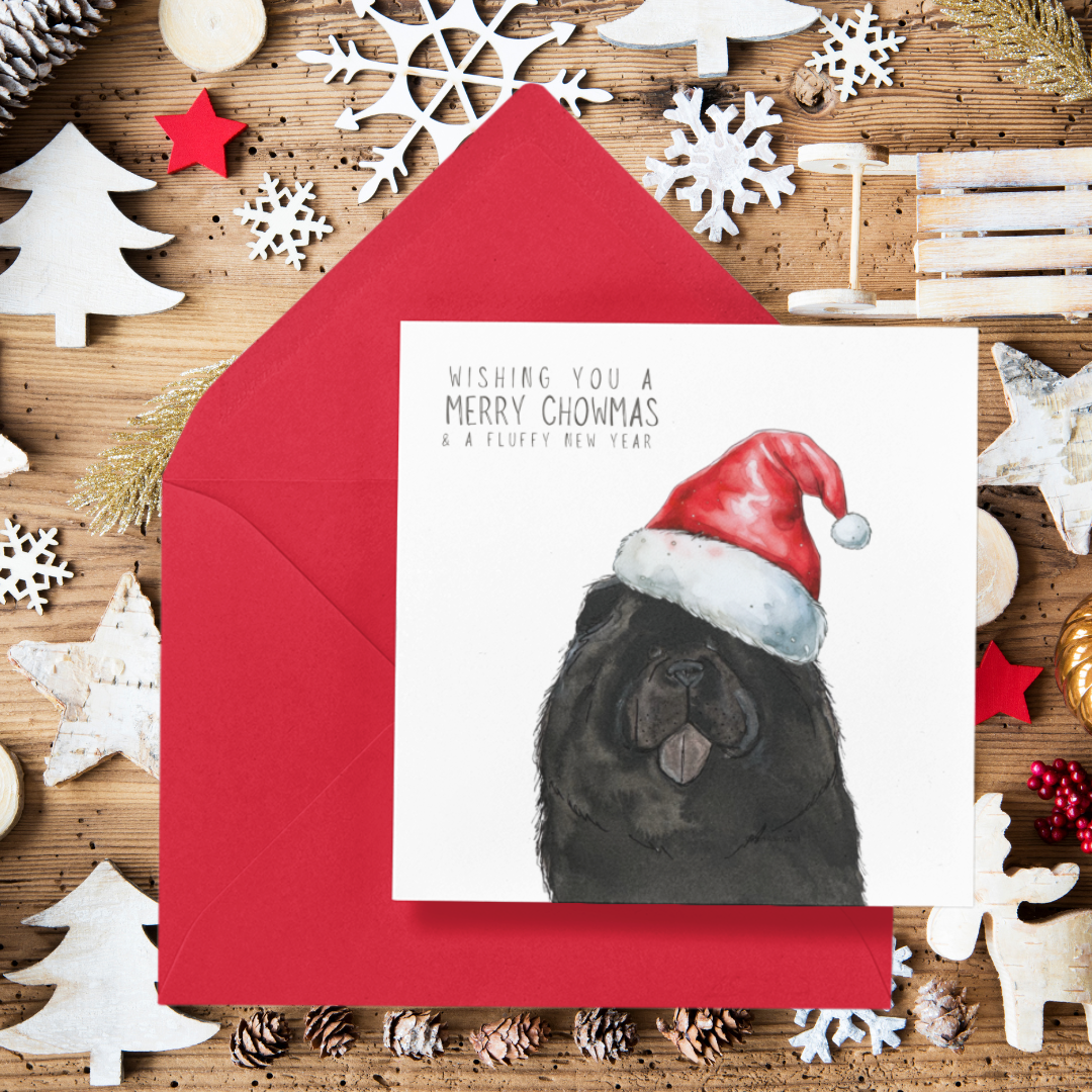 Merry Chowmas: Black Chow Chow Christmas Card for a Fluffy Festive Season!