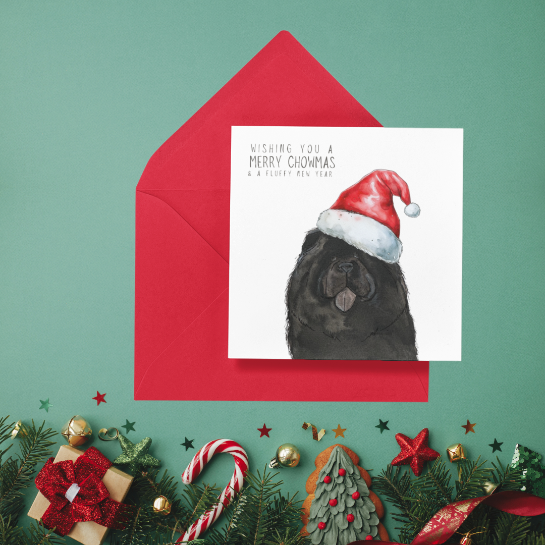 Merry Chowmas: Black Chow Chow Christmas Card for a Fluffy Festive Season!