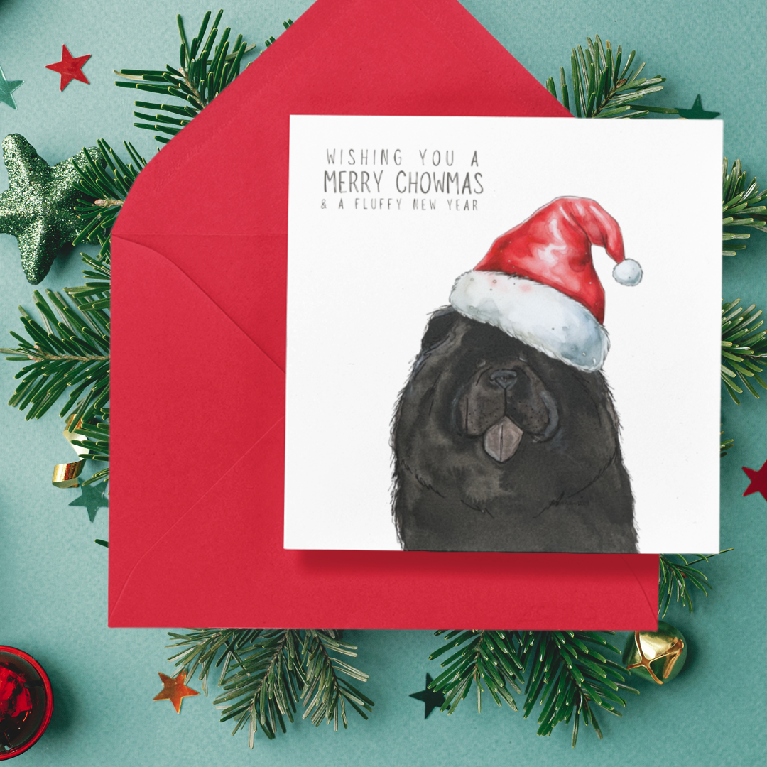 Merry Chowmas: Black Chow Chow Christmas Card for a Fluffy Festive Season!