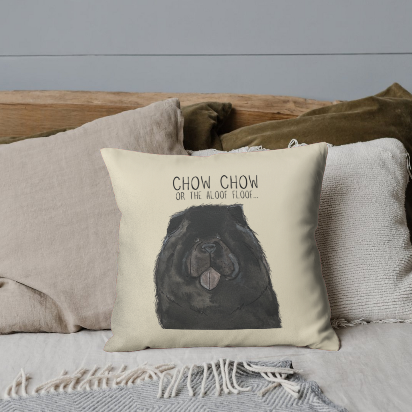 Black Chow Chow Natural Cushion Cover – Add Fluffy Charm to Your Home