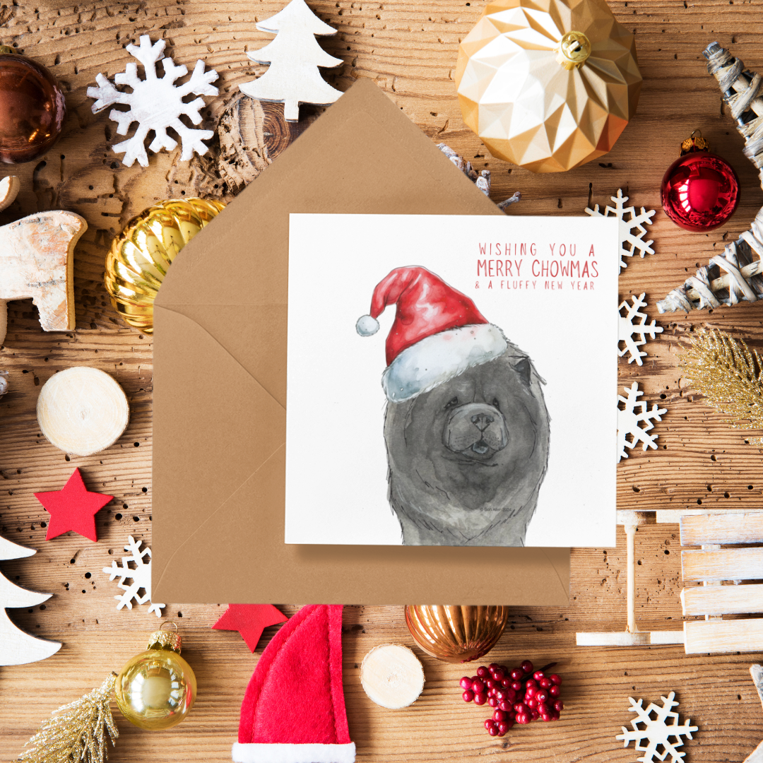 Merry Chowmas: Blue Chow Chow Christmas Card for a Fluffy Festive Season!