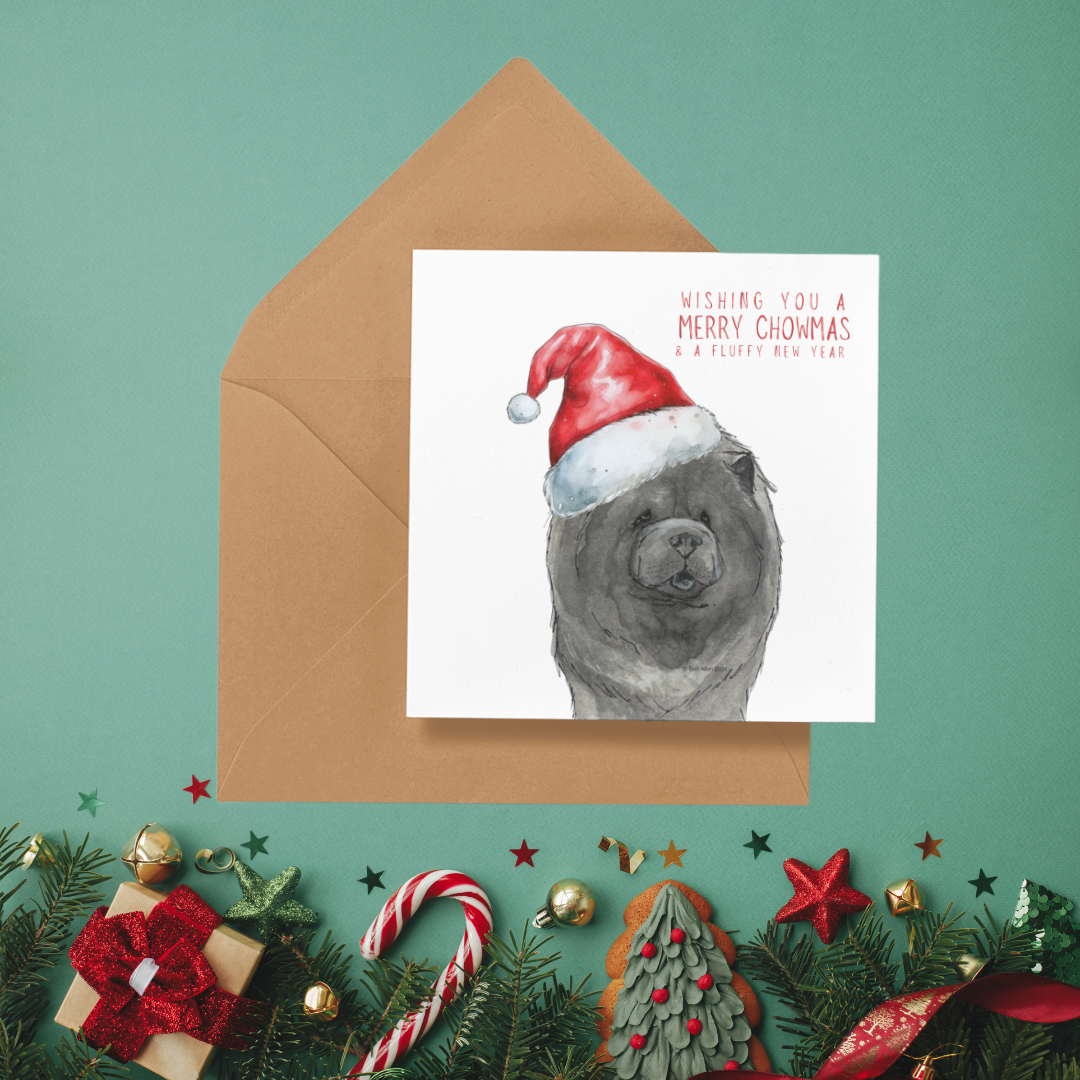 Merry Chowmas: Blue Chow Chow Christmas Card for a Fluffy Festive Season!