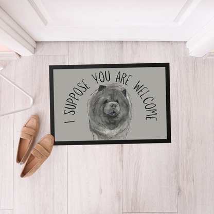 Charming Blue Chow Chow Door Mat – "I Suppose You Are Welcome" Slogan