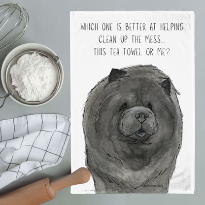 Make Cleanup Fun with the Blue Chow Chow Tea Towel – Featuring the Aloof Floof!