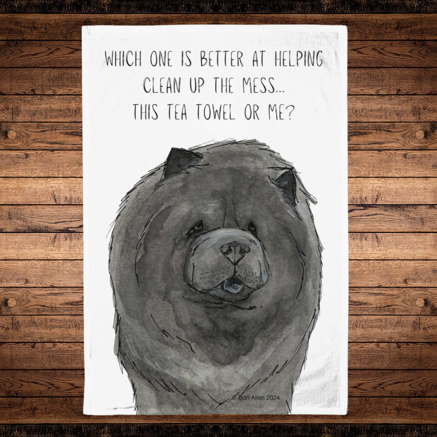 Make Cleanup Fun with the Blue Chow Chow Tea Towel – Featuring the Aloof Floof!