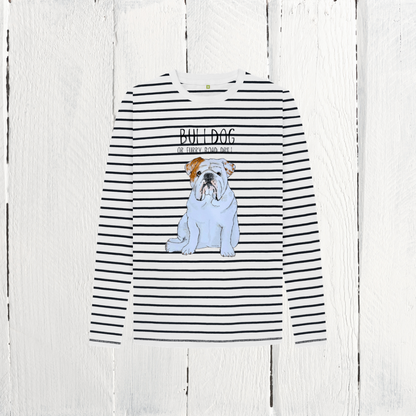 Furry Road Cool: Bulldog Style Meets Breton Chic in Kid’s Long Sleeve Tee!