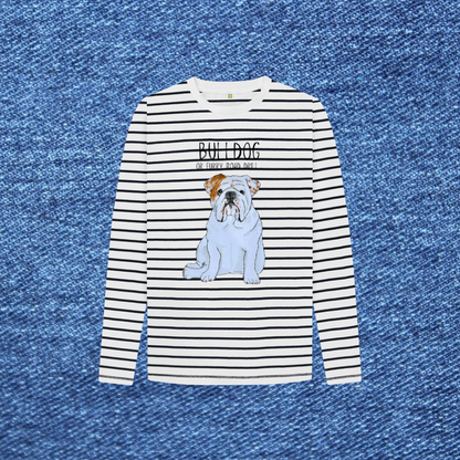 Furry Road Cool: Bulldog Style Meets Breton Chic in Kid’s Long Sleeve Tee!