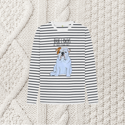 Furry Road Cool: Bulldog Style Meets Breton Chic in Kid’s Long Sleeve Tee!