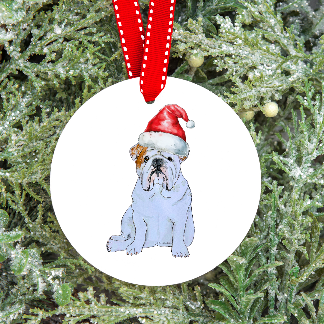 Festive Bulldog Ceramic Ornament – Deck the Halls with Paws!