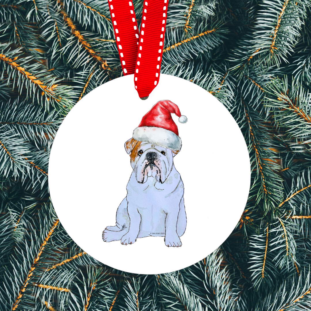 Festive Bulldog Ceramic Ornament – Deck the Halls with Paws!