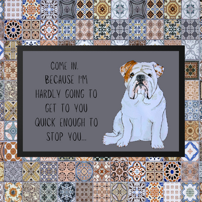 Bulldog Doormat: Welcome, But Don’t Expect a Speedy Greeting!