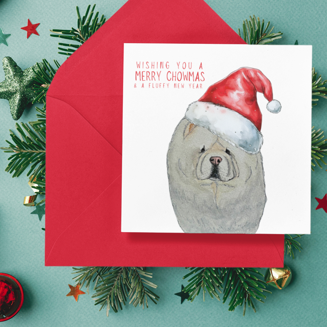 Merry Chowmas: Cream Chow Chow Christmas Card for a Fluffy Festive Season!