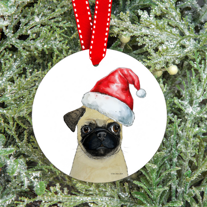 Snorty & Festive: Pug Ceramic Christmas Ornament