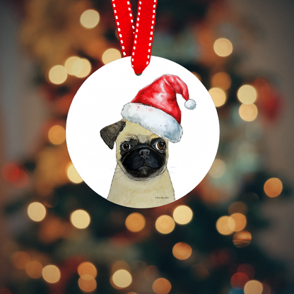 Snorty & Festive: Pug Ceramic Christmas Ornament