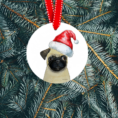 Snorty & Festive: Pug Ceramic Christmas Ornament