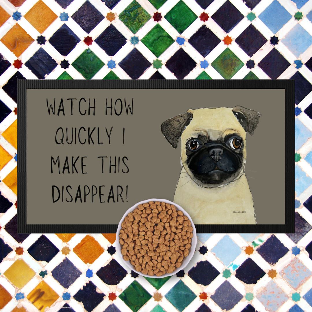 Pug-tastic Pet Bowl Mat – For Messy Eaters with Style!