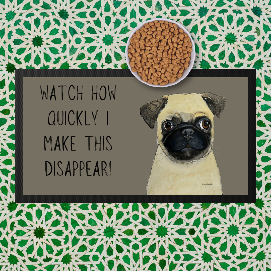 Pug-tastic Pet Bowl Mat – For Messy Eaters with Style!