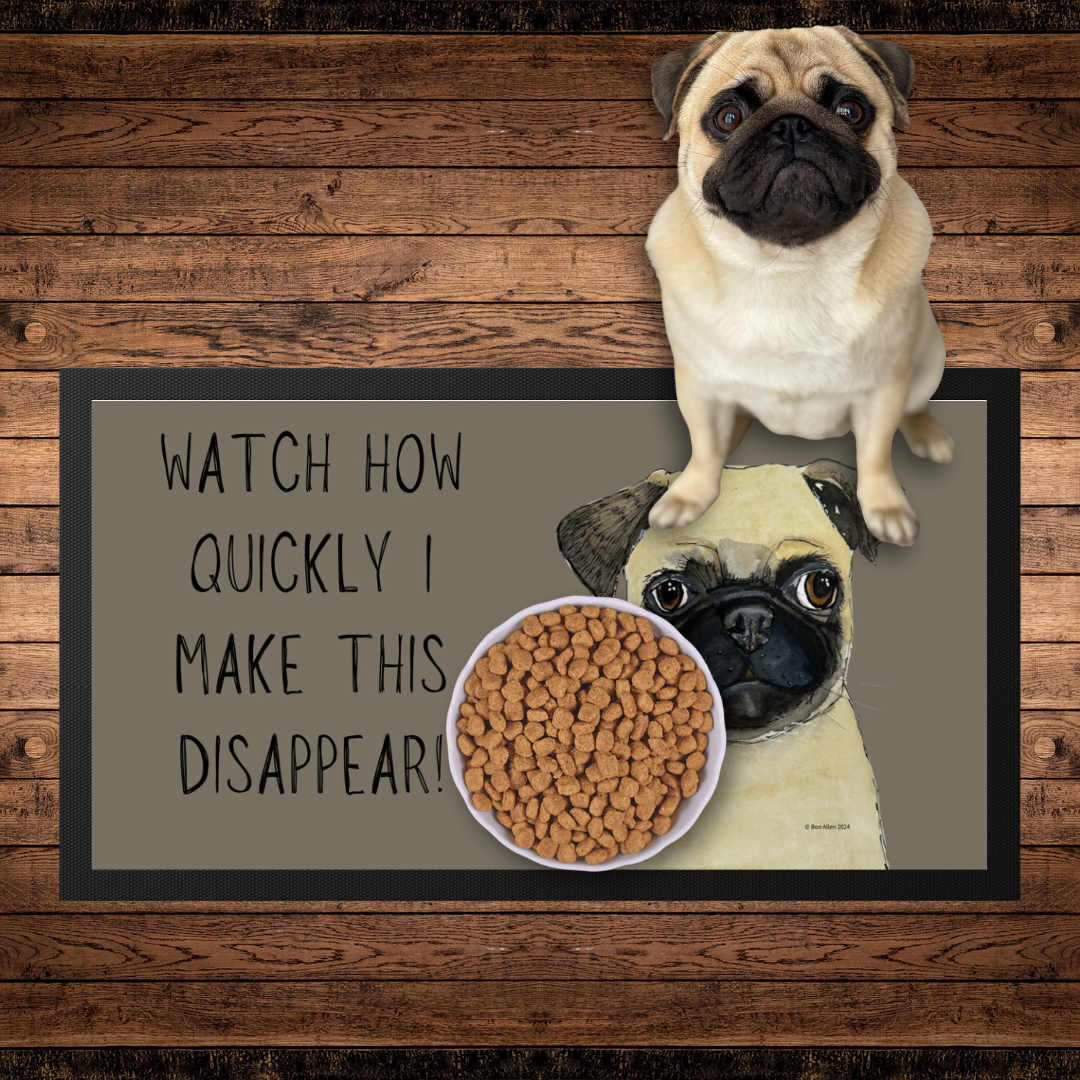 Pug-tastic Pet Bowl Mat – For Messy Eaters with Style!