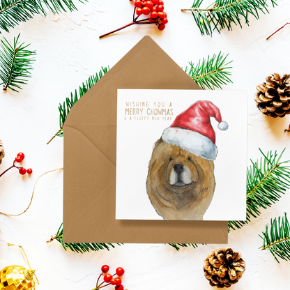 Merry Chowmas: Red Chow Chow Christmas Card for a Fluffy Festive Season!