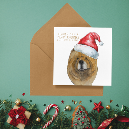 Merry Chowmas: Red Chow Chow Christmas Card for a Fluffy Festive Season!