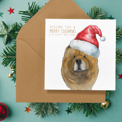 Merry Chowmas: Red Chow Chow Christmas Card for a Fluffy Festive Season!