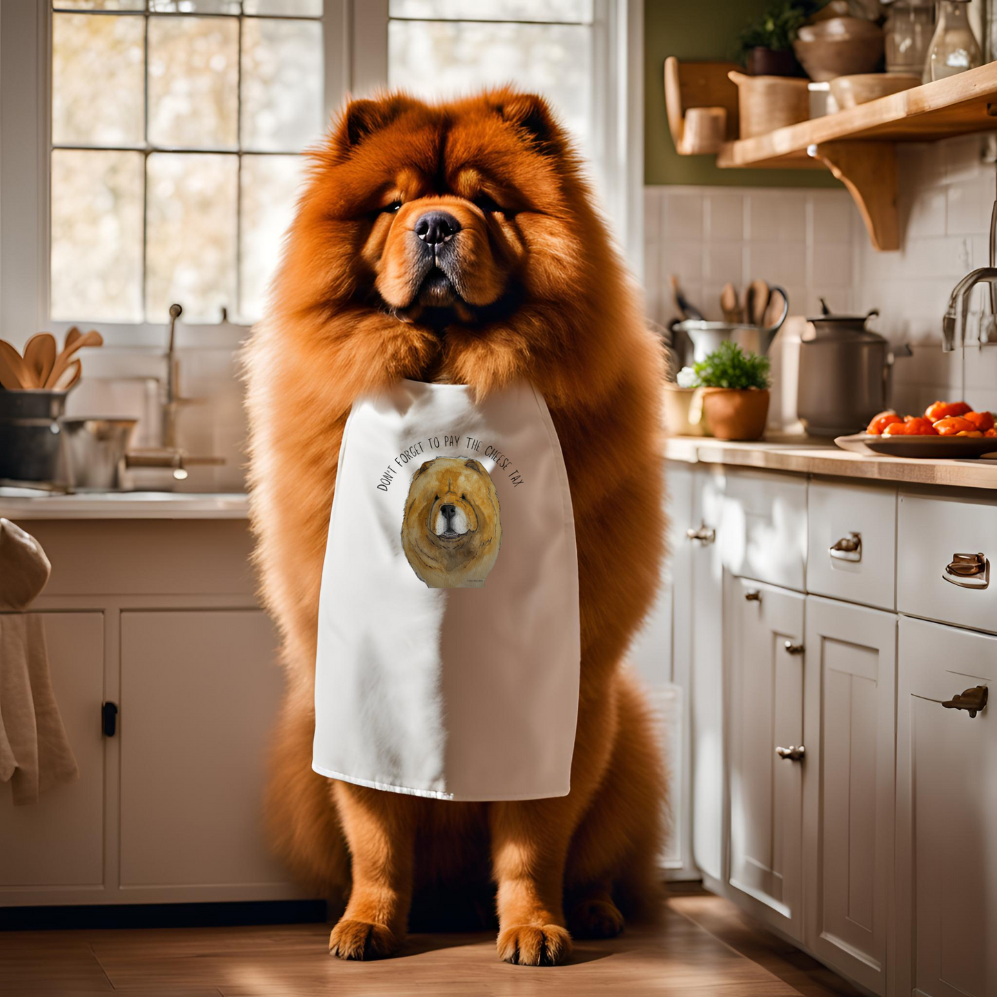 Red Chow Chow 'Cheese Tax' Apron – Cook Like a Fluffy Boss!