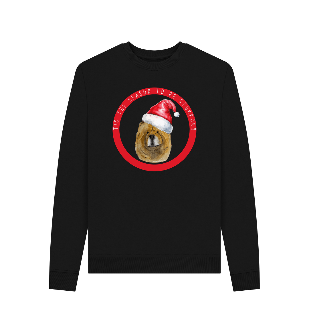 Black Tis the Season to Be Stubborn: Red Chow Chow Women's Christmas Crewneck Sweatshirt