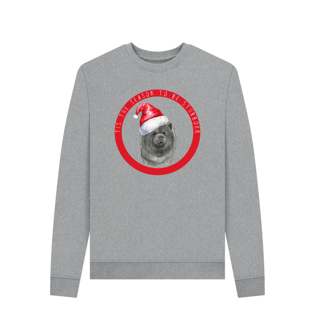 Light Heather Tis the Season to Be Stubborn: Blue Chow Chow Women's Christmas Crewneck Sweatshirt