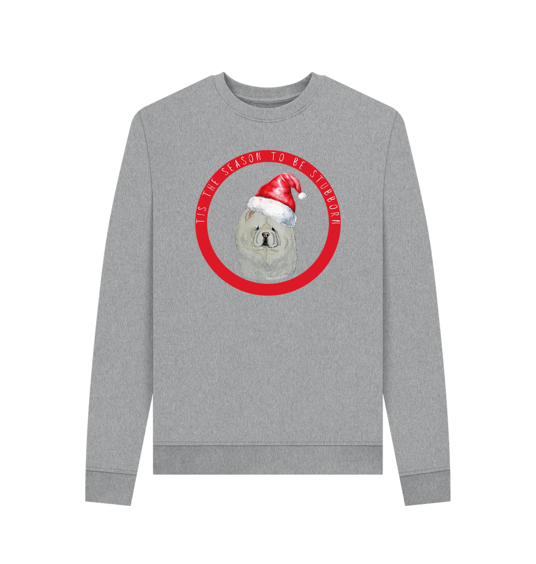 Light Heather Tis the Season to Be Stubborn: Cream Chow Chow Women's Christmas Crewneck Sweatshirt