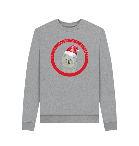 Light Heather Tis the Season to Be Stubborn: Cream Chow Chow Women's Christmas Crewneck Sweatshirt