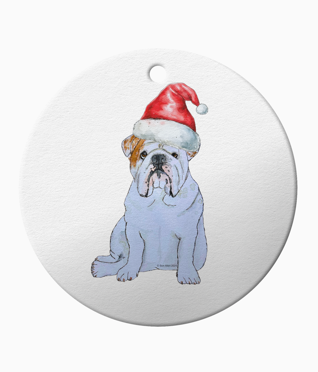 Festive Bulldog Ceramic Ornament – Deck the Halls with Paws!