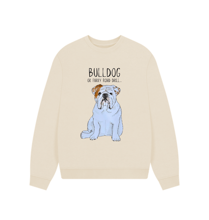 Oat Bulldog Bliss: Furry Road Drill Oversized Sweatshirt for Fierce & Cozy Style!