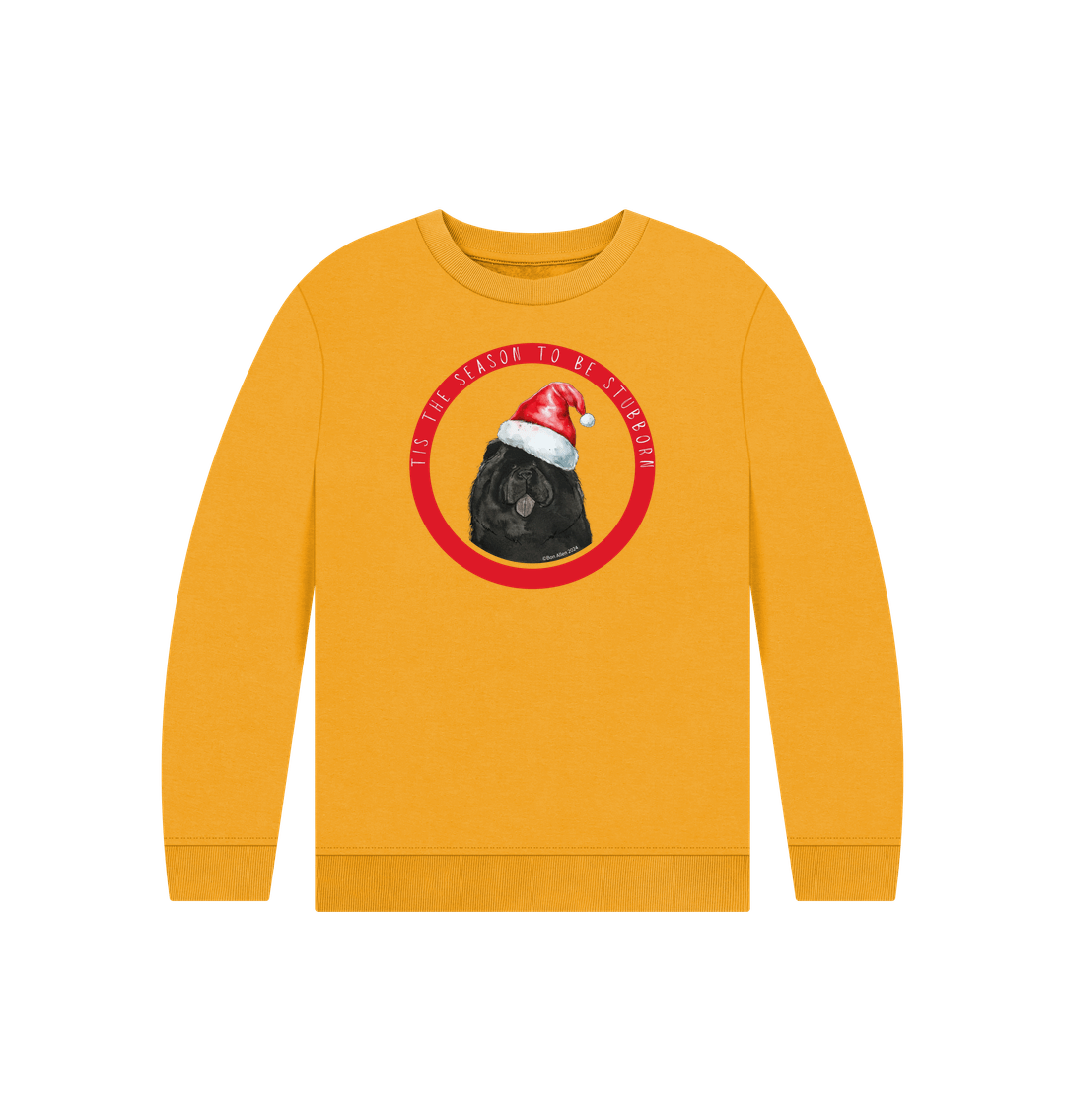 Mustard Tis the Season to Be Stubborn: Black Chow Chow Child's Christmas Crewneck Sweatshirt