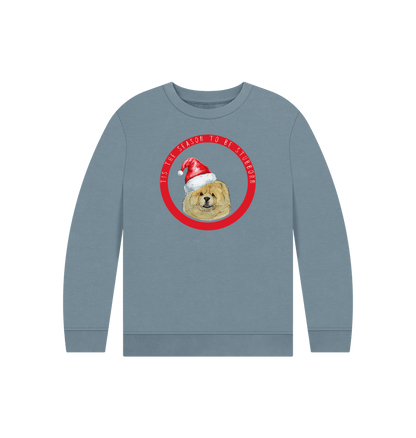 Stone Blue Tis the Season to Be Stubborn: Fawn Chow Chow Kids' Christmas Sweatshirt