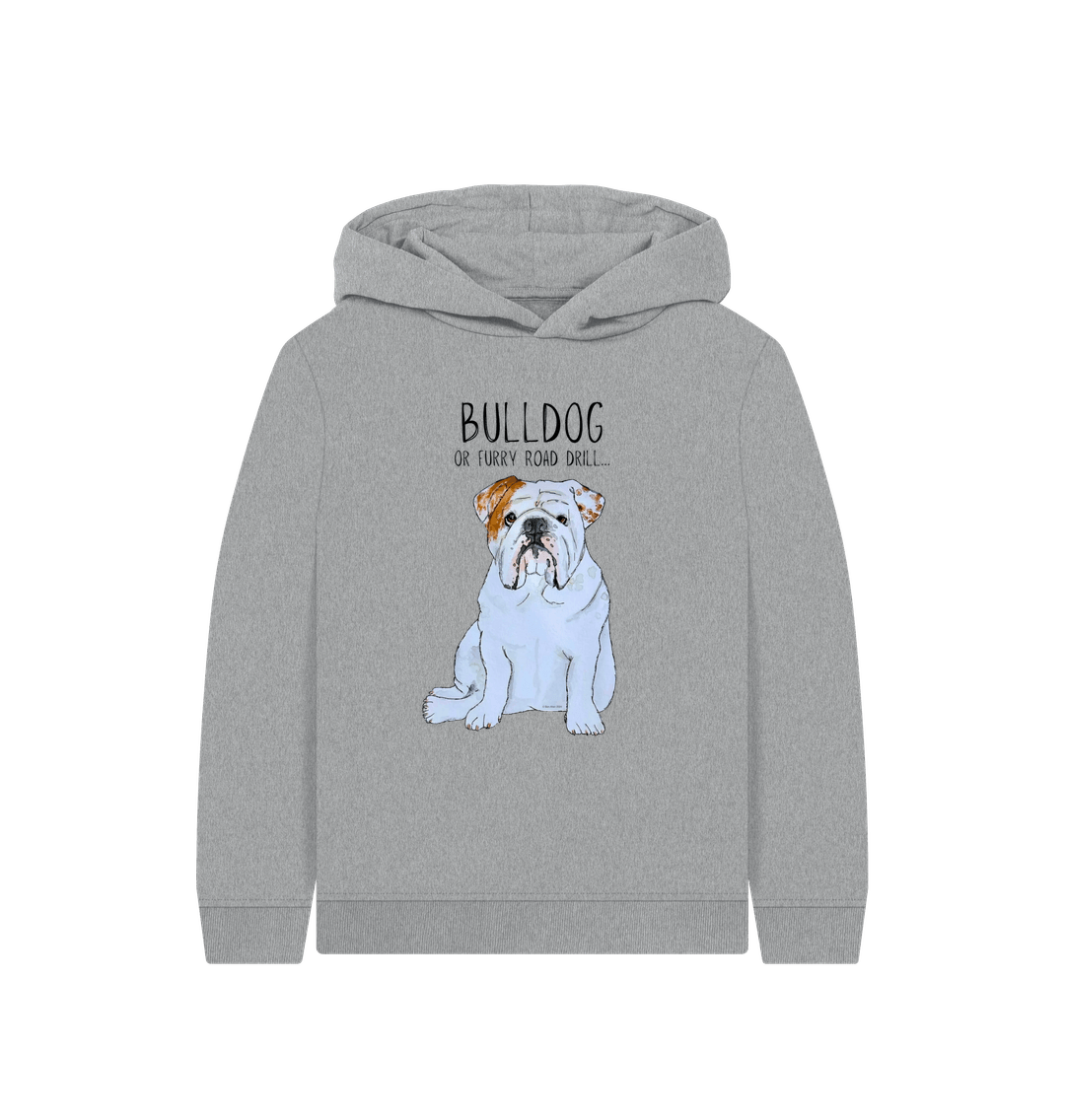 Athletic Grey Furry Road Bulldog Hoodie: Unleash Your Kid\u2019s Inner Road Warrior!