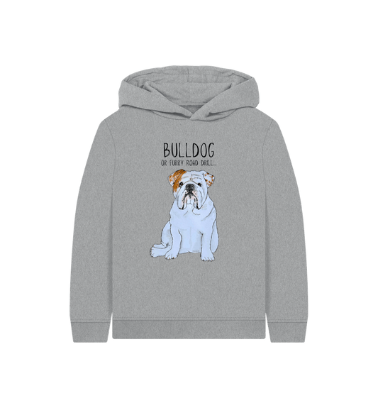 Athletic Grey Furry Road Bulldog Hoodie: Unleash Your Kid\u2019s Inner Road Warrior!