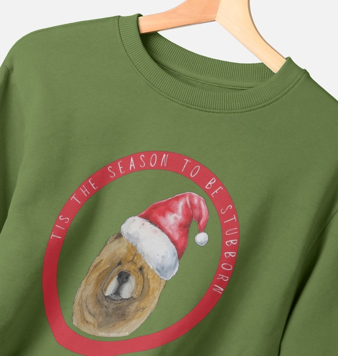 Tis the Season to Be Stubborn: Red Chow Chow Men's Christmas Crewneck Sweatshirt