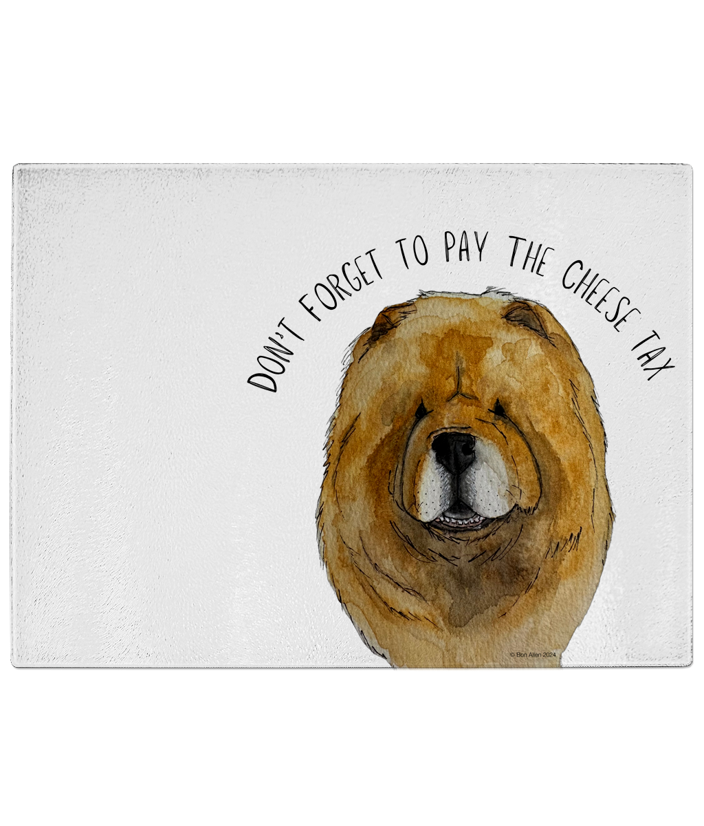 Red Chow Chow 'Cheese Tax' Glass Chopping Board – Slice with Style!