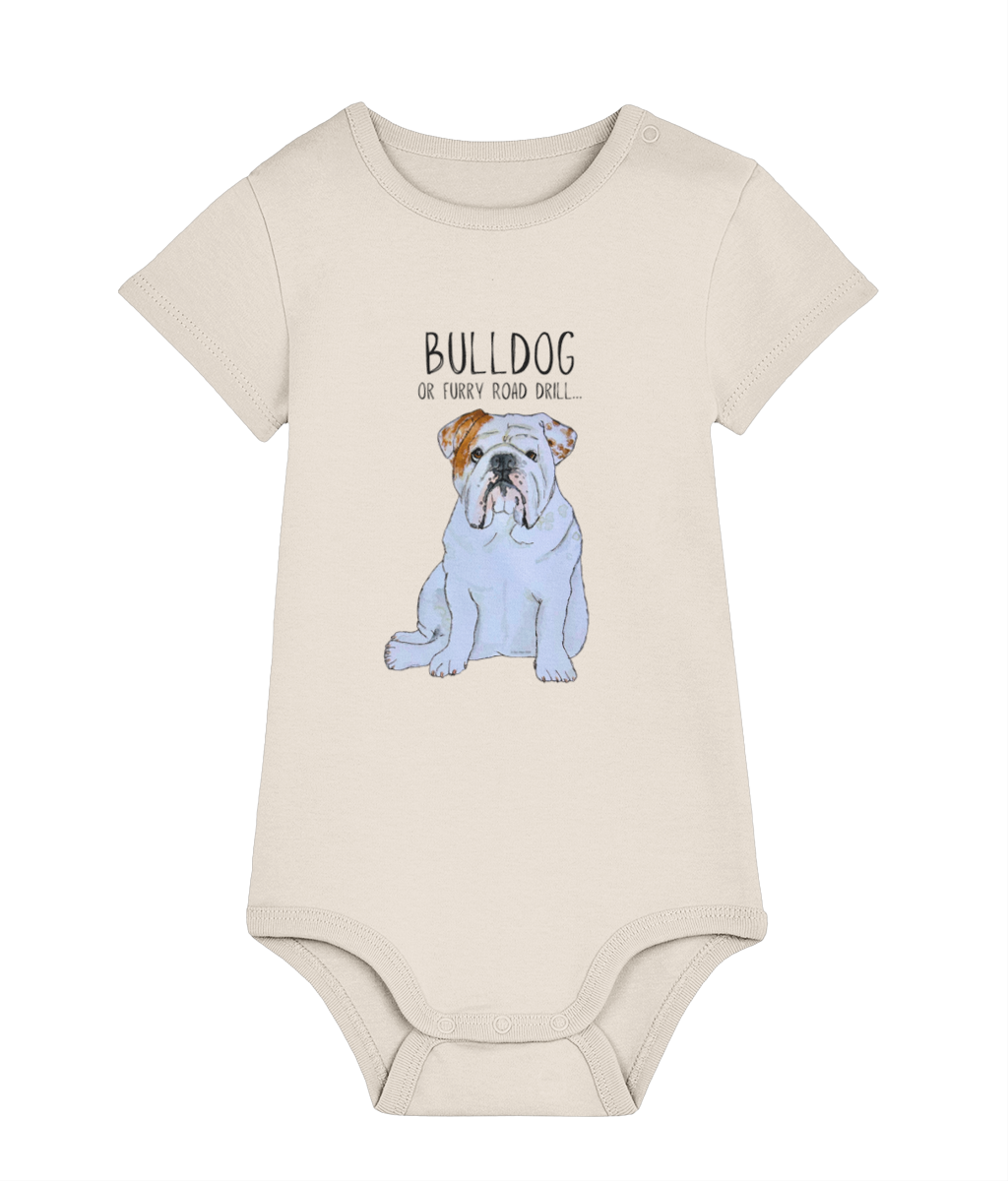 Furry Road Warrior: Bulldog Baby Bodysuit for Little Rebels!