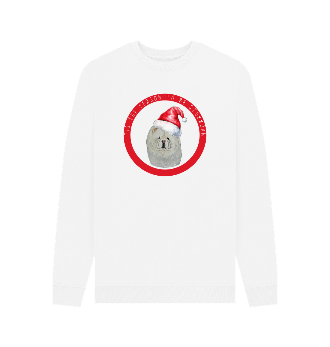 White Tis the Season to Be Stubborn: Cream Chow Chow Men's Christmas Crewneck Sweatshirt